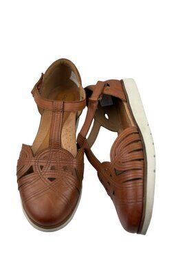 *Cobb Hill Laci Fisherman Comfort Mary Jane Shoe Women 8.5 Brown Leather T-Strap